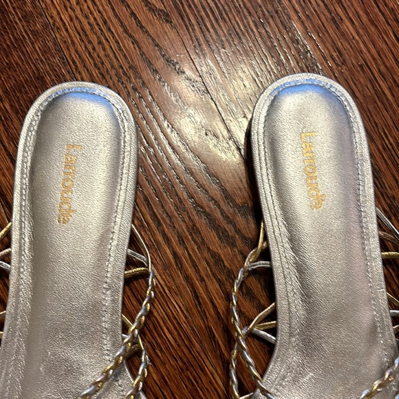 Larroude Ibiza Flat Sandal in Braided Metallic Silver Leather - Picture 3 of 8